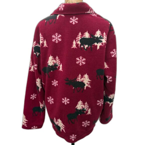 Vintage Cabin Creek Fleece Shacket Red Winter‎ Moose Tree Snowflake Size Large - Picture 2 of 3
